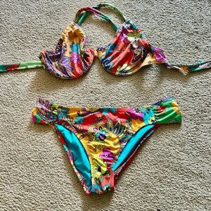 Trina Turk Girls' Floral Bikini in Yellow, Green, Turquoise, Pink